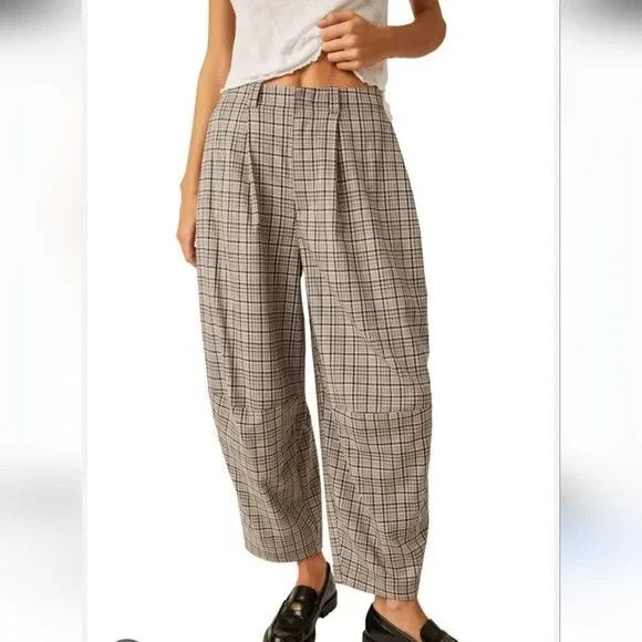 Free People Plaid Wide Leg Pants - Black and White - Picture 1 of 12